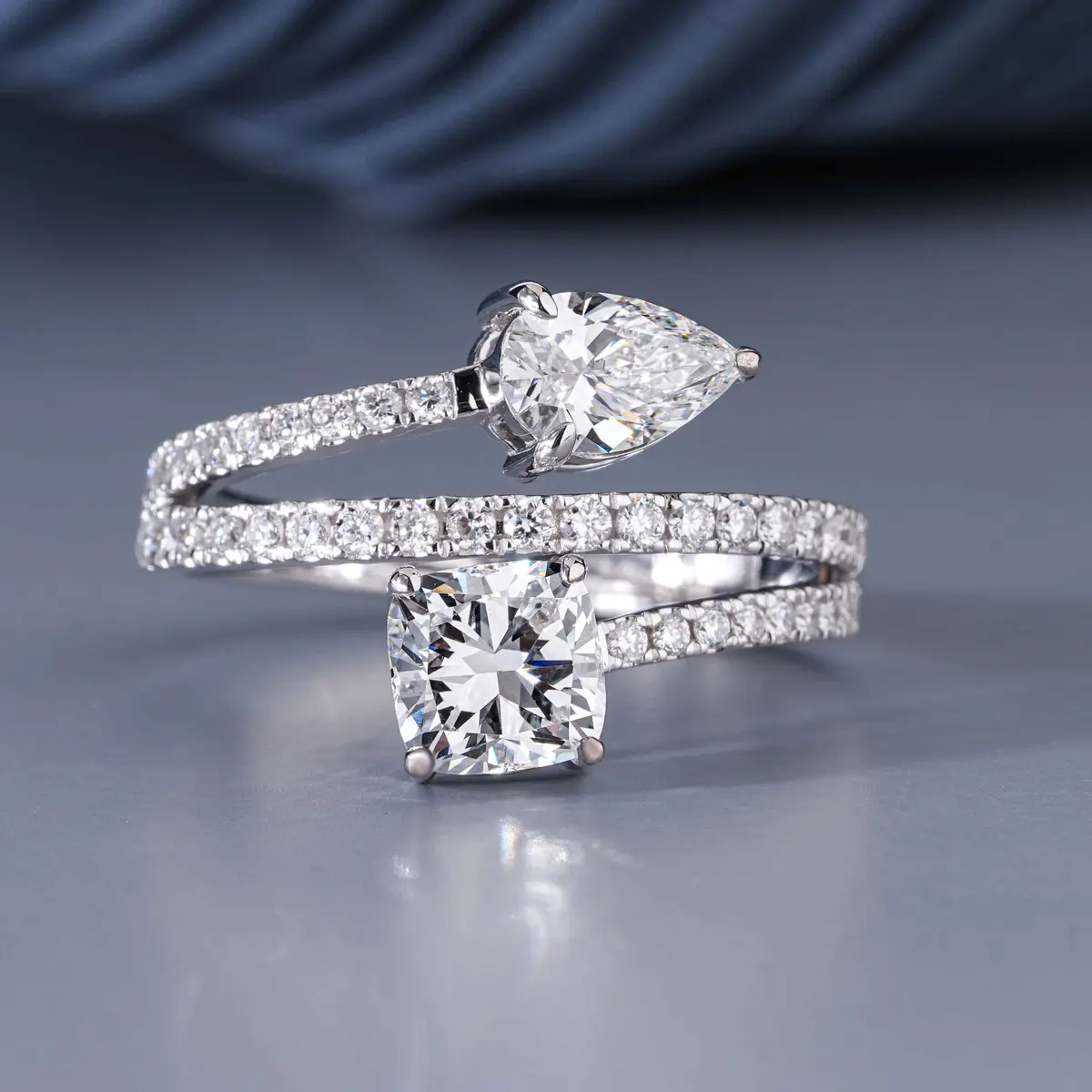 Square Cushion & Pear Diamond Engagement Ring 